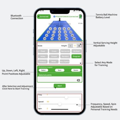 PUSUN PT-Smart Lite Automatic Tennis Ball Machine APP 20-Point Programming Launcher